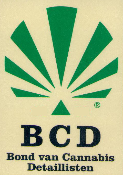 Historisch BCD-logo met groene waaier op beige achtergrond